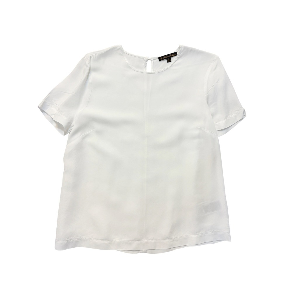 Brooks Brothers Vintage White Silk Cupro Short Sleeve Blouse Top Size 10